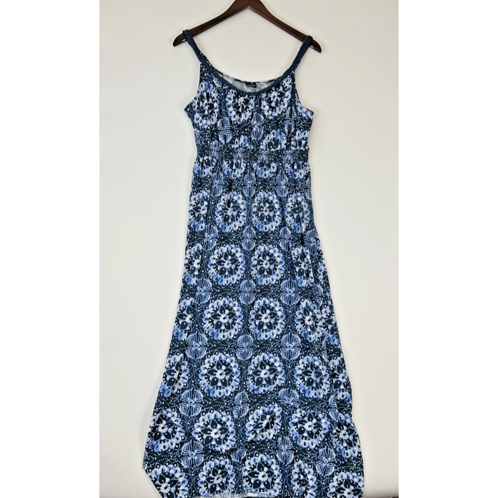 Vtg Faded Glory Womens Empire Babydoll Maxi Dress Size L Blue‎ Braided Mandala